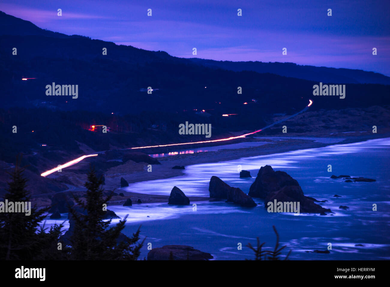 Oregon Küstenlandschaft in der Nacht in der Nähe von Highway 101 Stockfoto