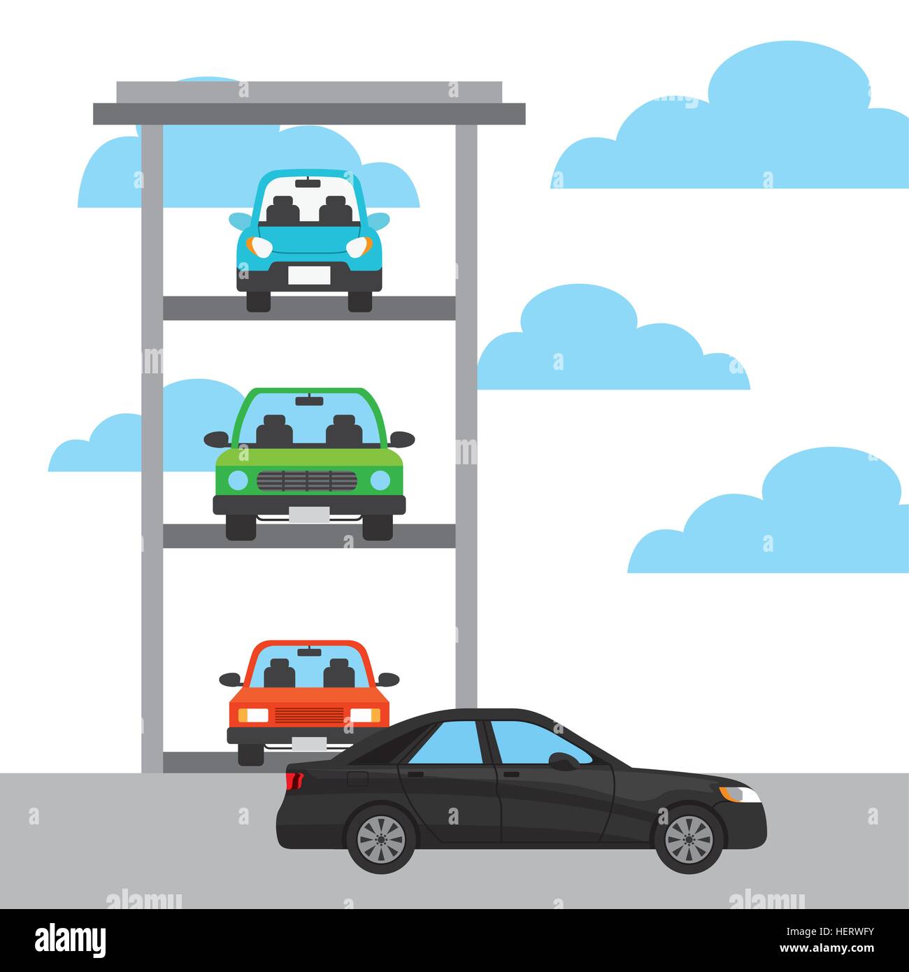 geparkte Autos und schwarzen Auto-Symbol. farbenfrohes Design. Vektor-illustration Stock Vektor
