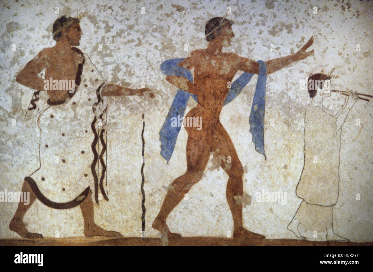 Grab des Tauchers. 470 V. CHR.. Unter freiem Himmel. Nationales Archäologisches Museum von Paestum. Italien. Stockfoto
