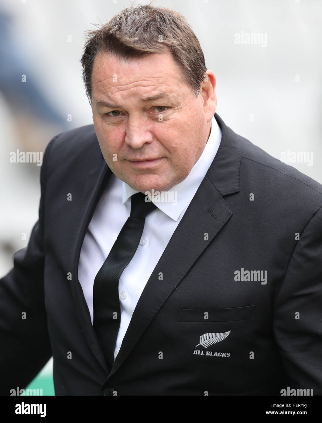 DURBAN, Südafrika - Oktober 08: Steve Hansen (Head Coach) aus Neuseeland während der Rugby-WM-Spiel zwischen Südafrika und neue Zeala Stockfoto