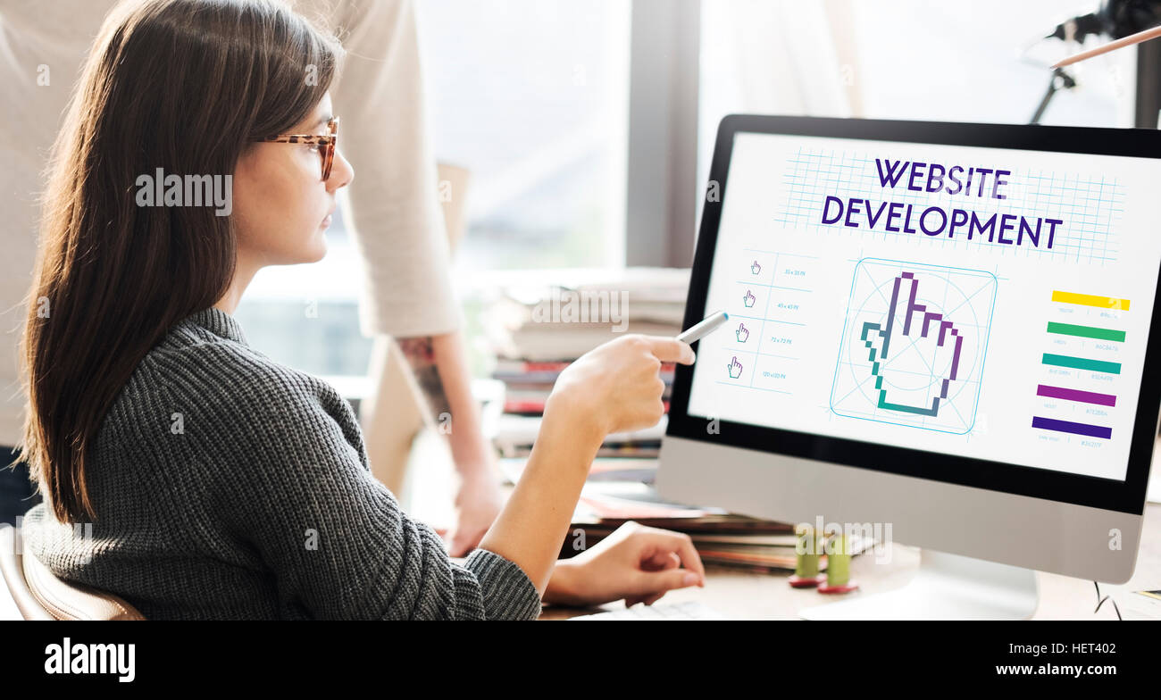 Website-Entwicklung verbindet Seo Webinar Cyberspace Konzept Stockfoto