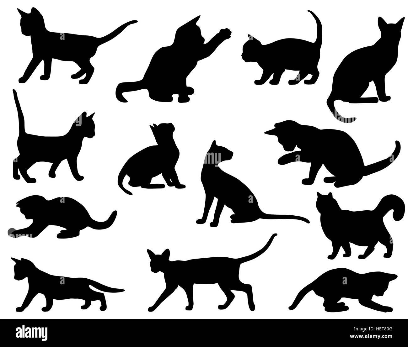 Sammlung von Silhouetten von Haustieren - Katzen und Kätzchen Stock Vektor