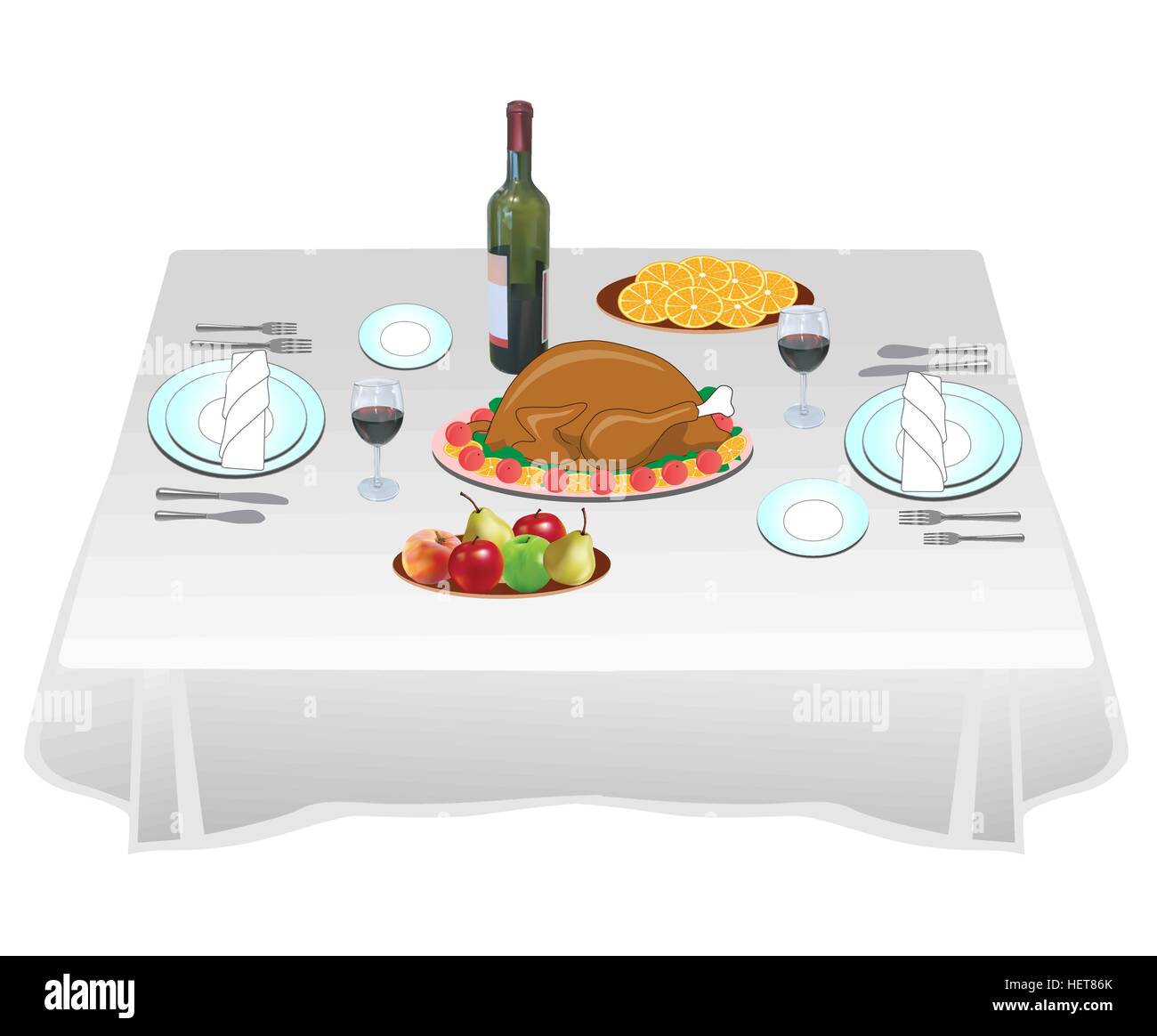 Tisch ist gedeckt für ein Dinner zu zweit Stock Vektor