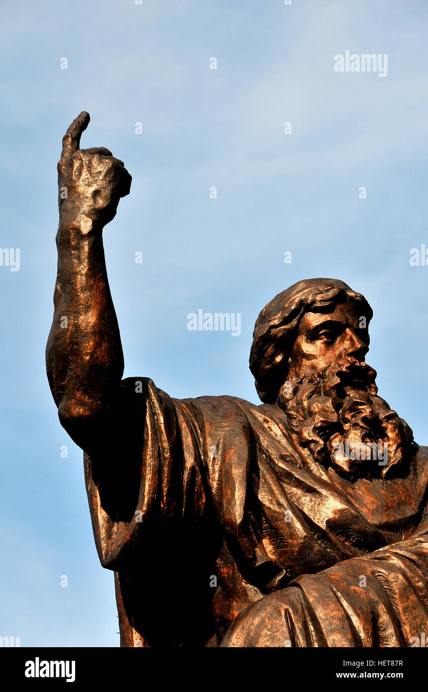 Plato Bronzestatue Parkview Square, Singapore Stockfoto