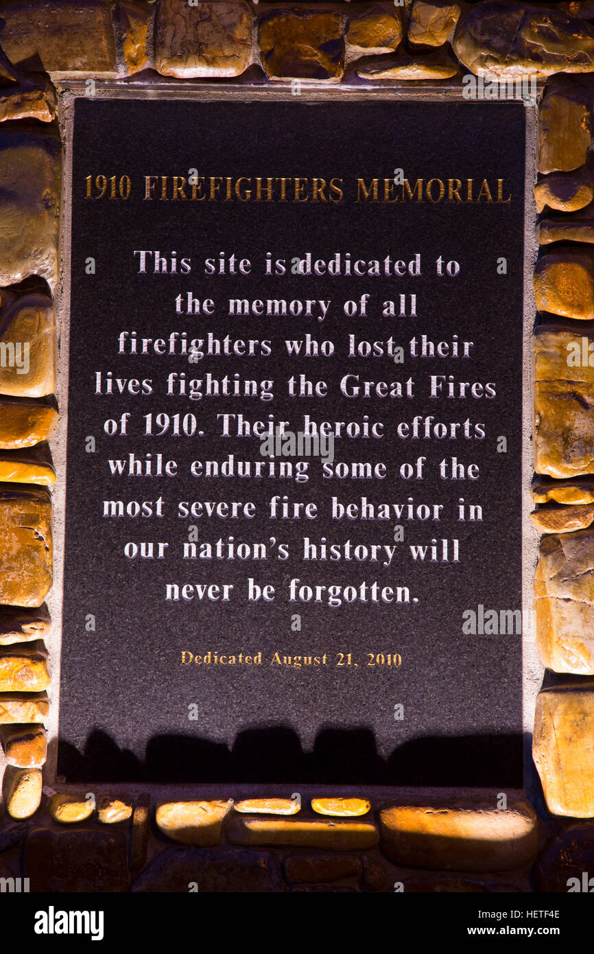 1910 Feuerwehr Memorial, Wallace, Idaho Stockfoto