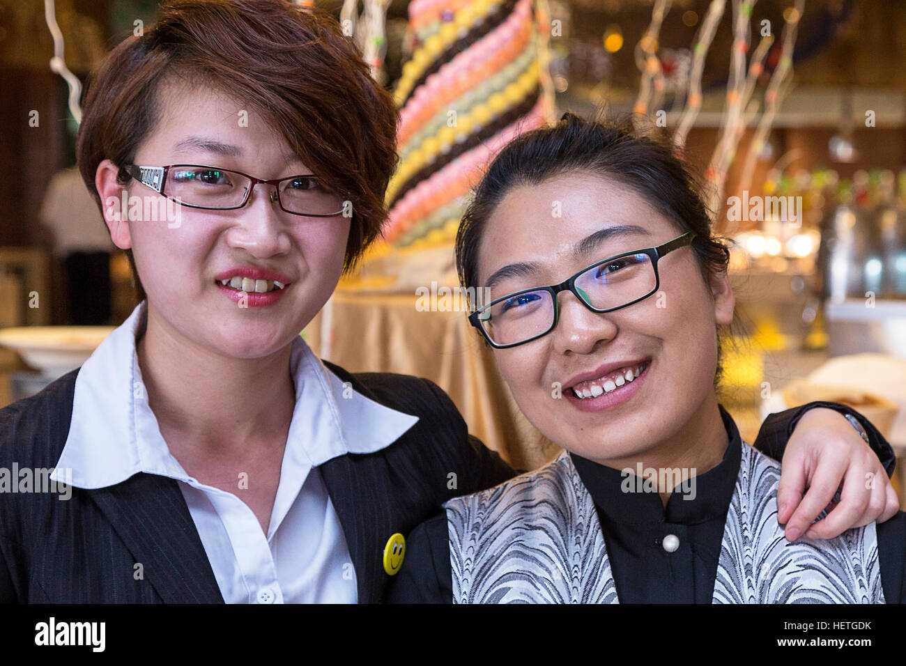 Mitarbeiter im chinesischen Hotel, Yinchuan, Ningxia, China Stockfoto