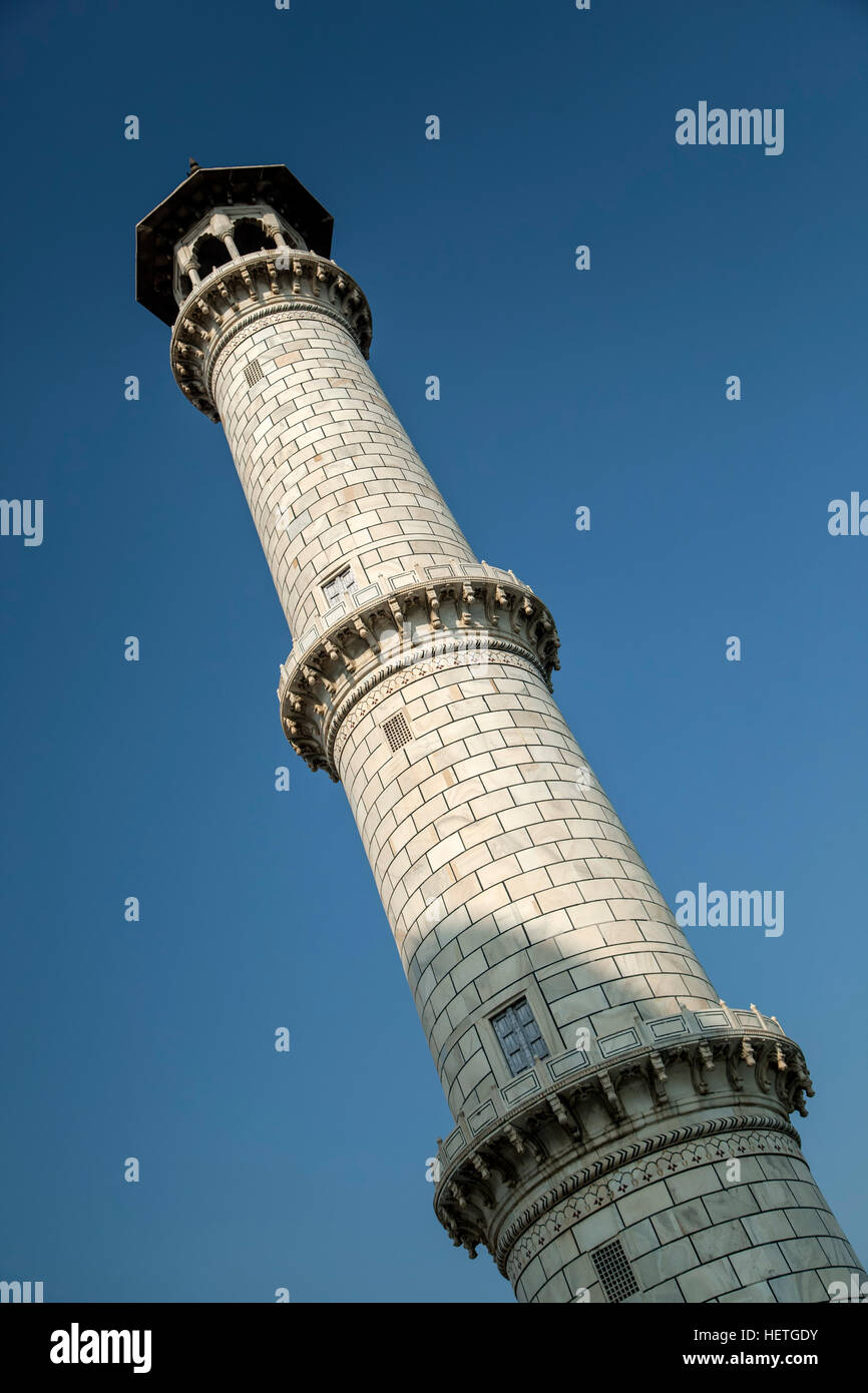 Minarett, Taj Mahal, Agra, Uttar Pradesh, Indien Stockfoto