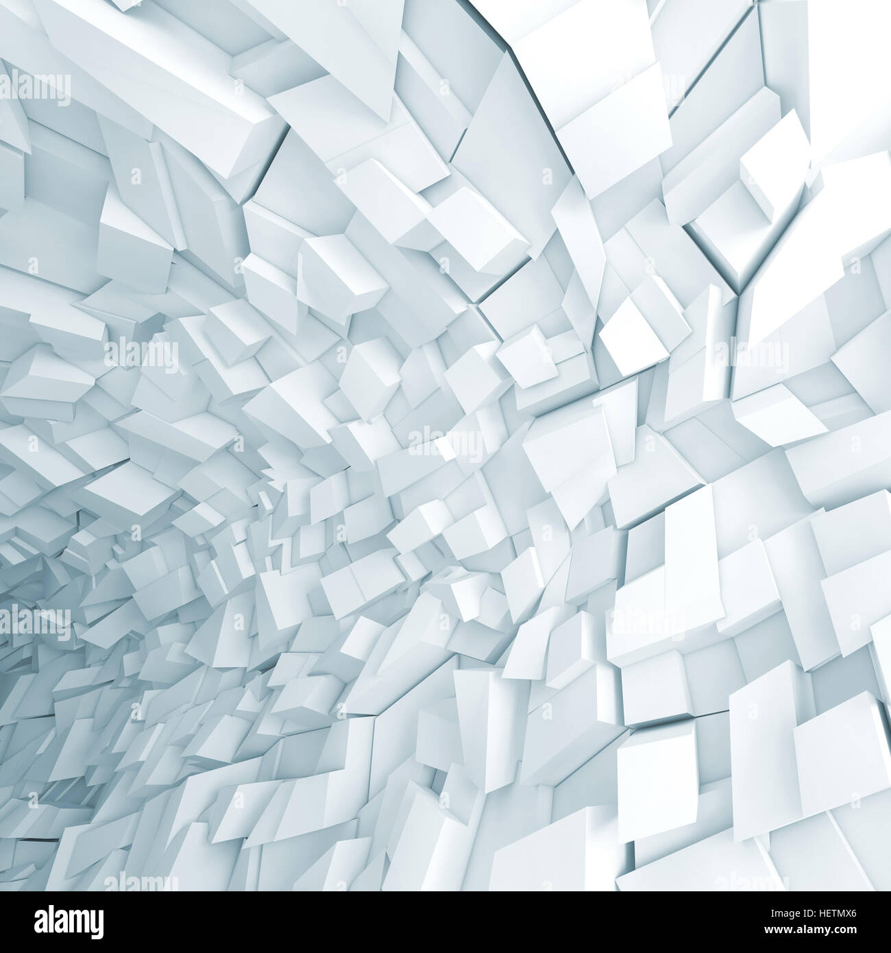 Abstrakte digitale Hintergrund, weiße futuristischen Interieur mit chaotischen Fragmente Muster, 3d illustration Stockfoto