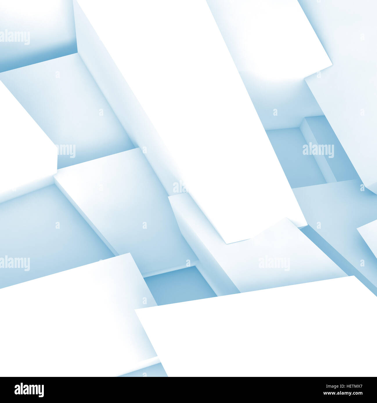 Abstrakte Quadrat digital Hintergrund, weiße chaotischen Fragmente mit blauen Schatten, 3d illustration Stockfoto