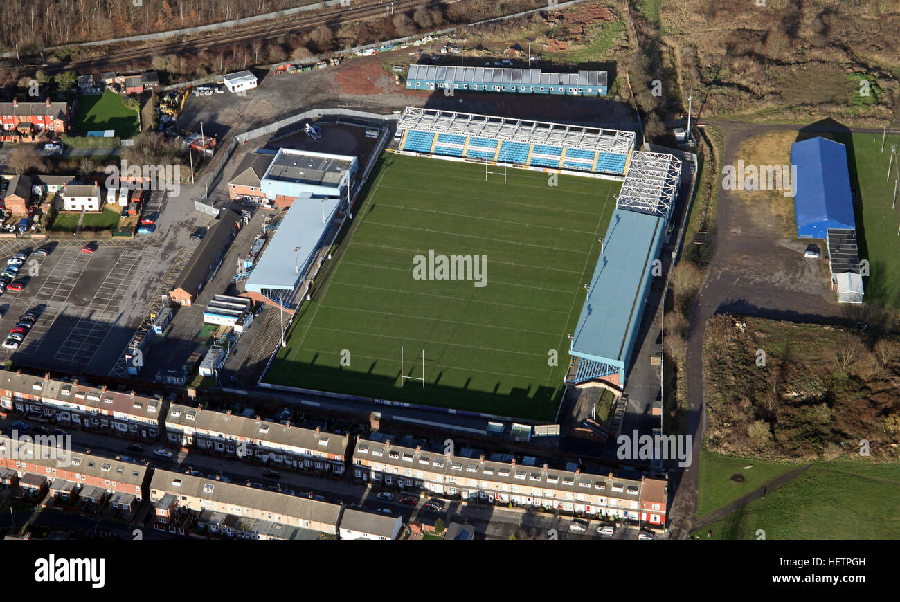 Luftaufnahme von Featherstone Rovers RLFC großen Fellas Stadion, West Yorkshire, Großbritannien Stockfoto