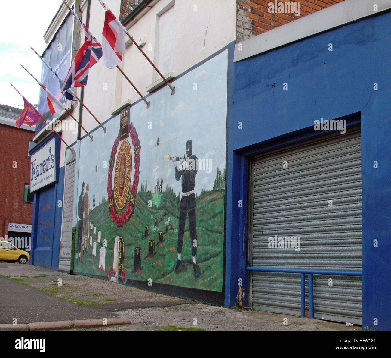 Shankill Road Wandbild - UDF, Ulster, Sieg, West Belfast, Nordirland, Vereinigtes Königreich Stockfoto