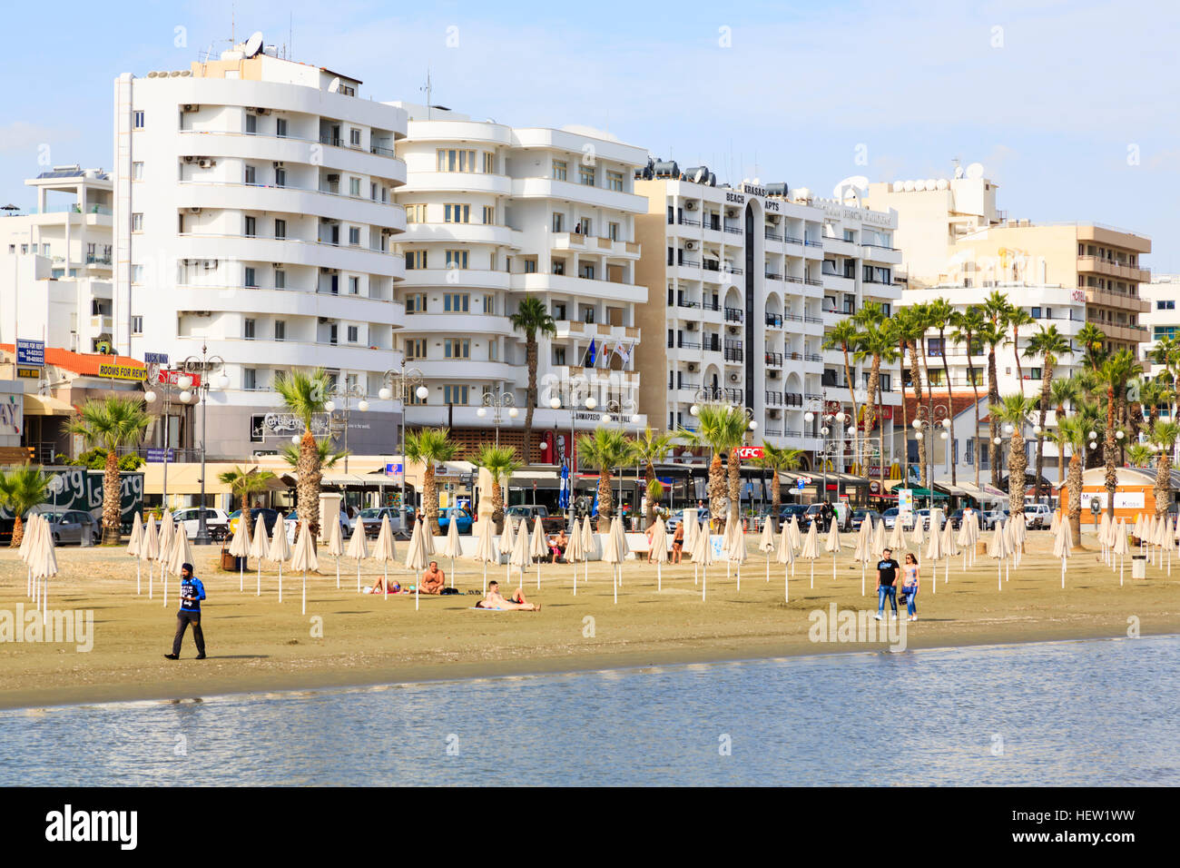 Larnaca Finikoudis Strand. Zypern Stockfoto