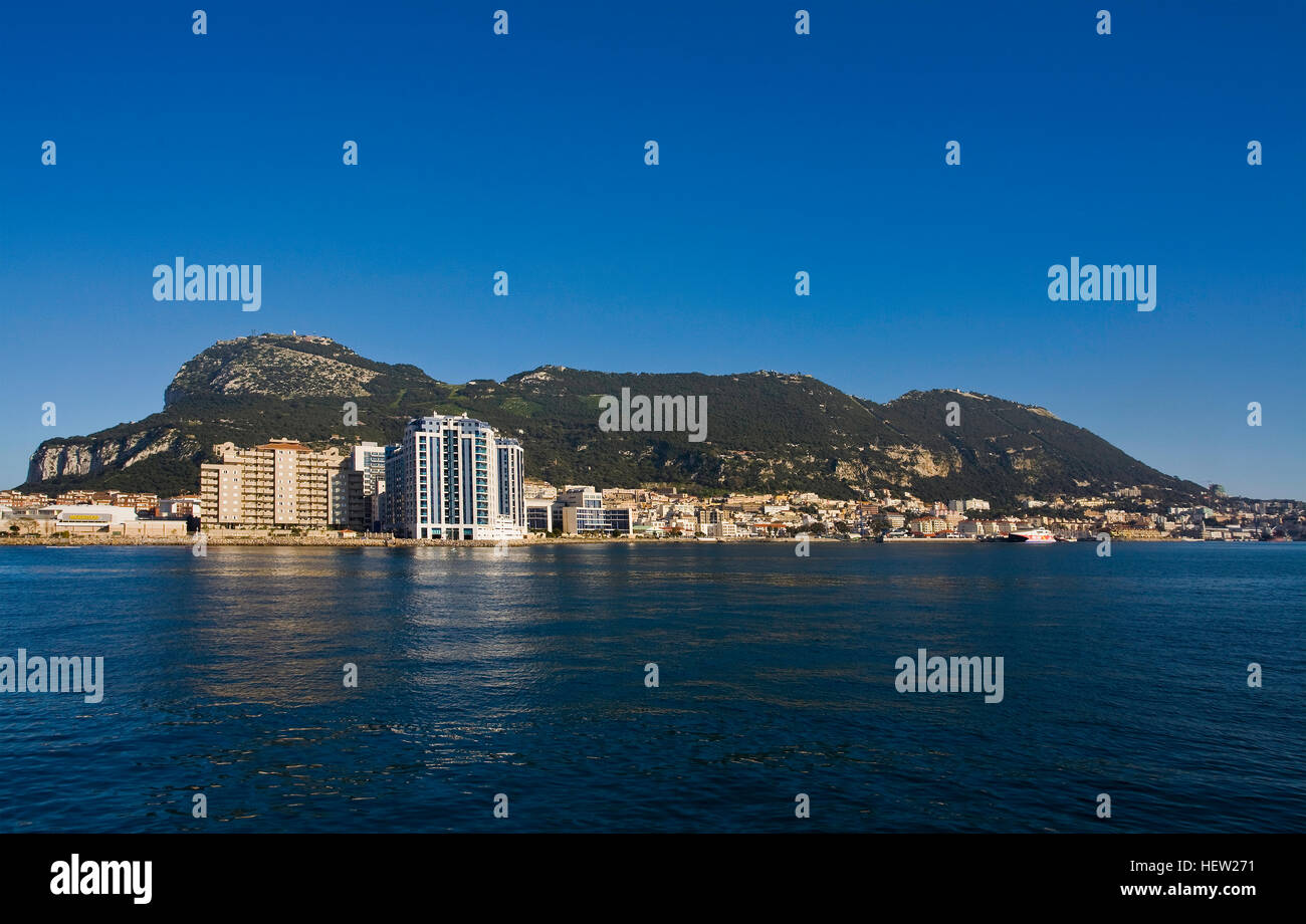 Felsen von Gibraltar aus dem Westen. Stockfoto