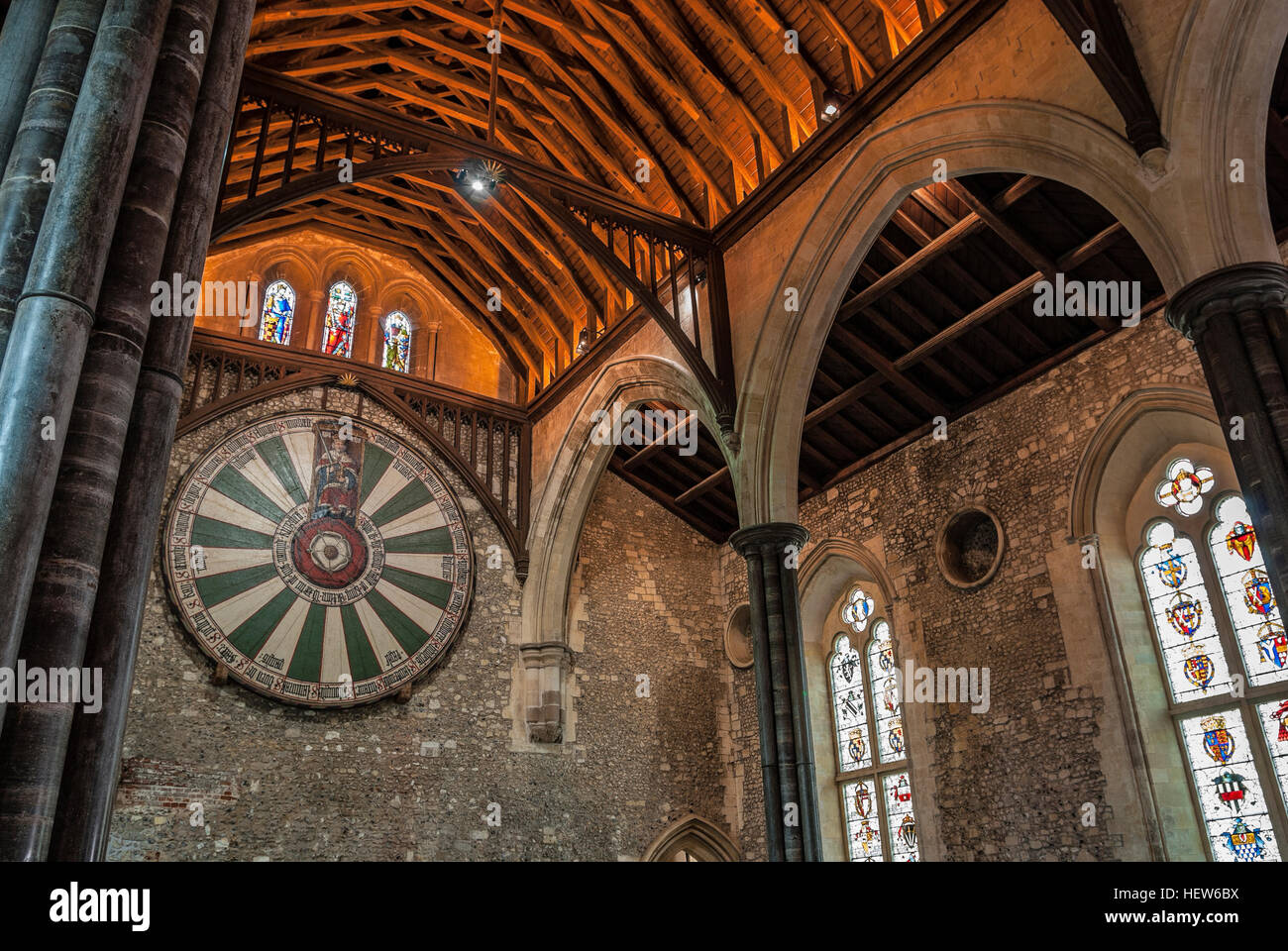 Die große Halle von Winchester, England, befand sich der legendären Tafelrunde von König Artus. Stockfoto