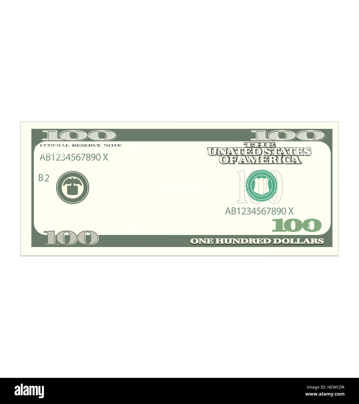 Hundert Dollar, Isolated on White Background, Banknoten - Vector Illustration Stock Vektor