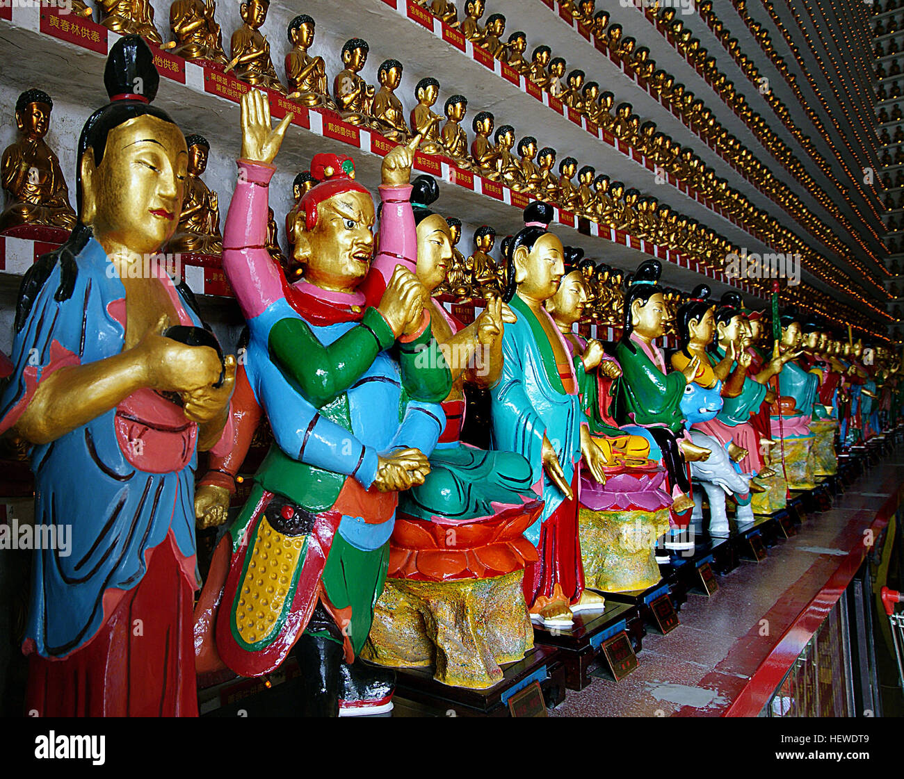 ,, 10.000 Buddhas Sha Zinn., Buddha Statuen, buddhistische Tempel, Hong Kong, Hong Kong Sightseeing, Lord Buddha Stockfoto