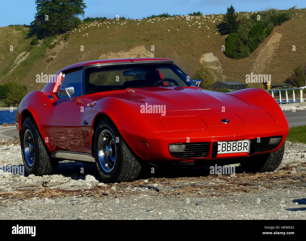 Klassische Autos, Corvette, Panasonic DMC-FZ200, roten Sportwagen Stockfoto