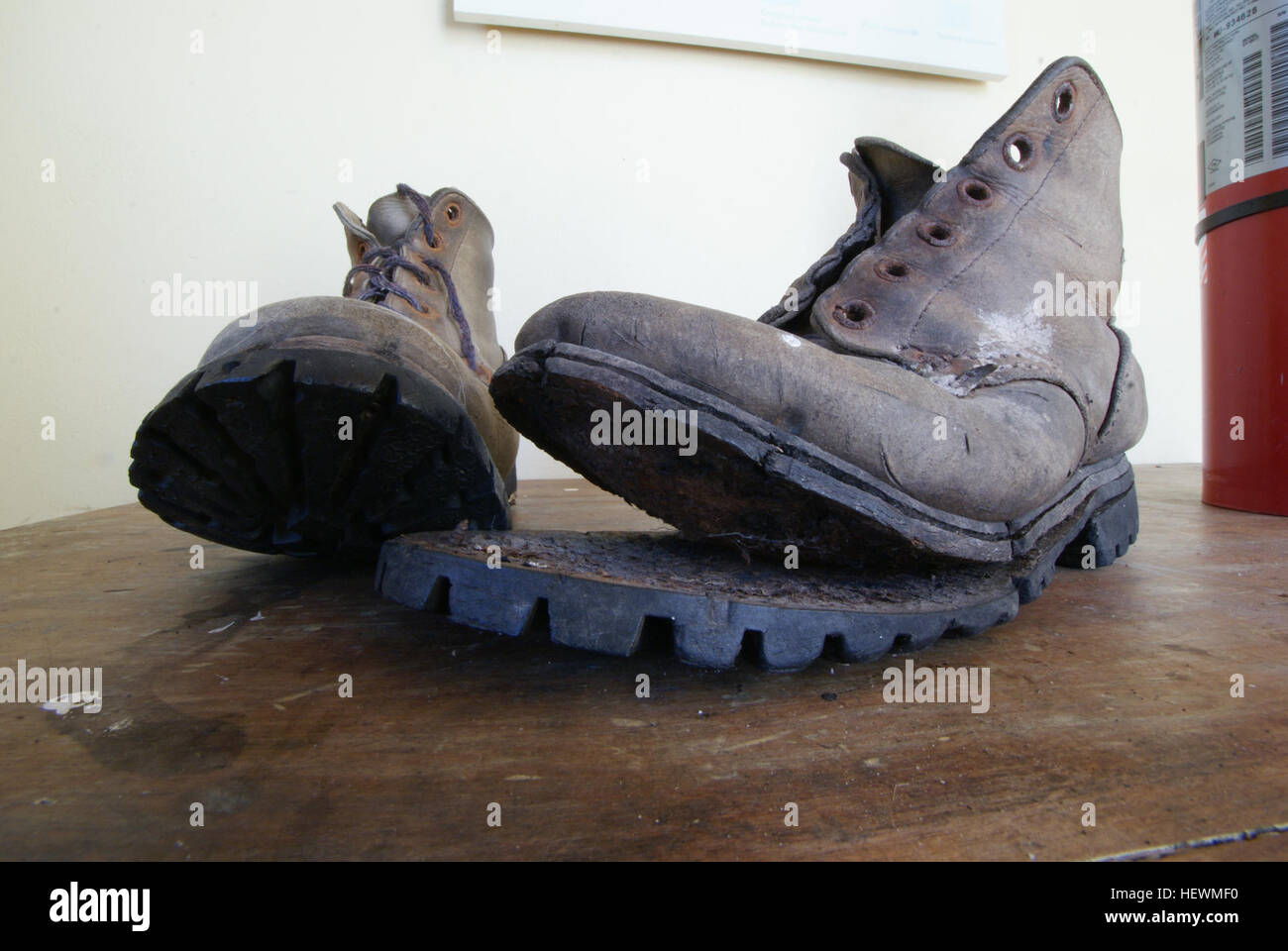,, Alte Stiefel, Skippers Canyon Queenstown, Stiefel, Leder Stockfoto