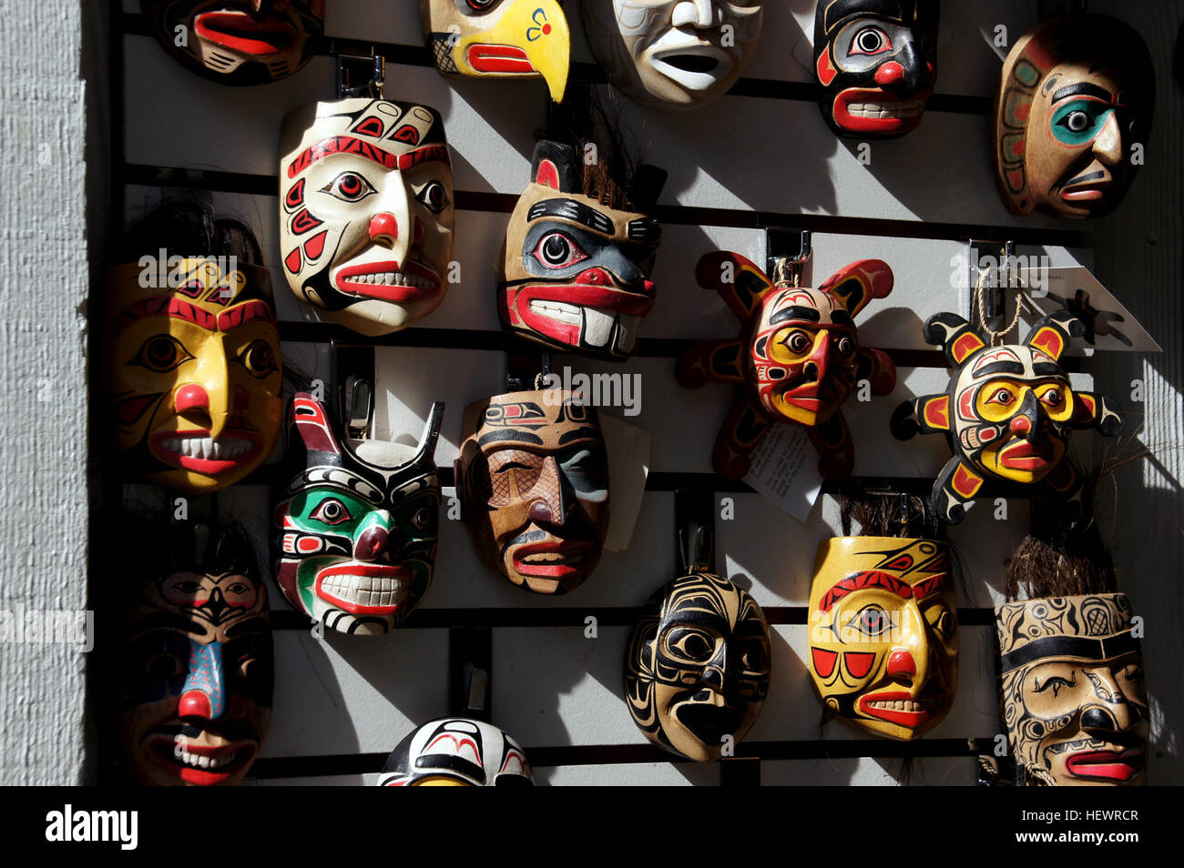 ,, Alaska, Kanada, einheimische Kunst, North American Indians, Holzschnitzerei, Masken, Totempfähle Stockfoto