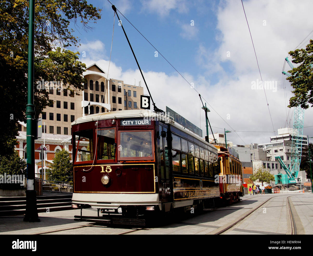 Die neueste Ergänzung zu unserem Fuhrpark der Straßenbahn wurde 1920 in Philadelphia USA die Birney erbaut. Es war die letzte Straßenbahn in Invercargill tätig und wurde schied am 31. Mai 1952 aus zur Verfügung. Restaurierung begann im Jahr 2009, und die Birney wurde zum ersten Mal im November 2013 für die Straßenbahn-Neustart in Christchurch gebracht. Stockfoto