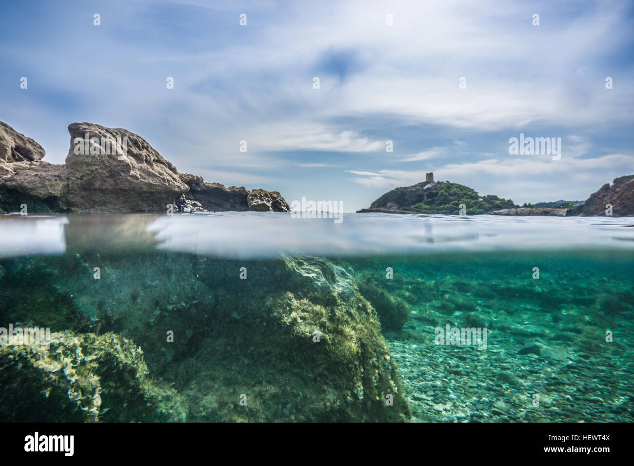 Ebene Oberflächenansicht von Wasser Oberfläche, Chia, Sardinien, Italien Stockfoto