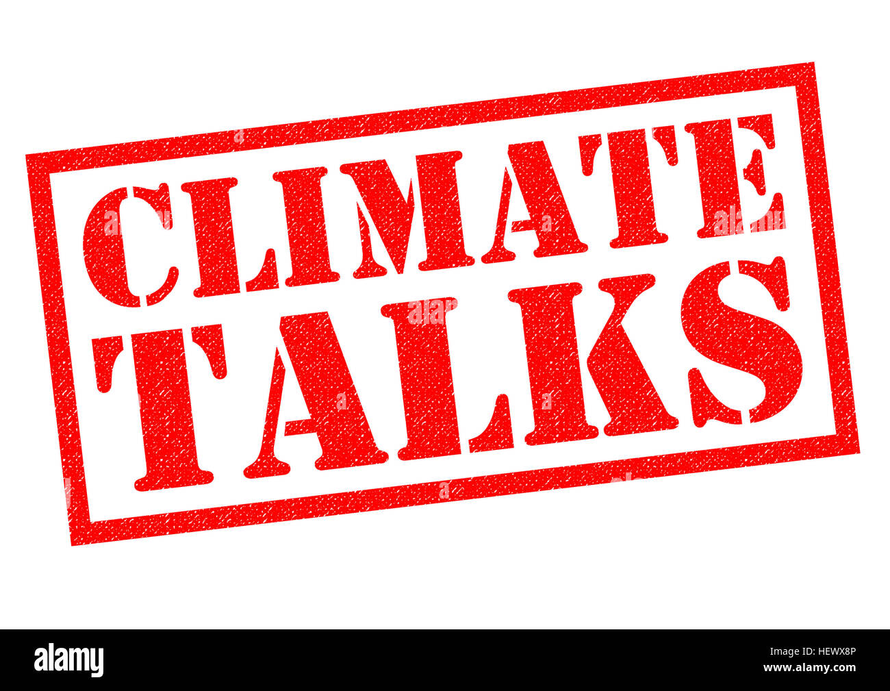Klimaverhandlungen roten Stempel auf einem weißen Hintergrund. Stockfoto