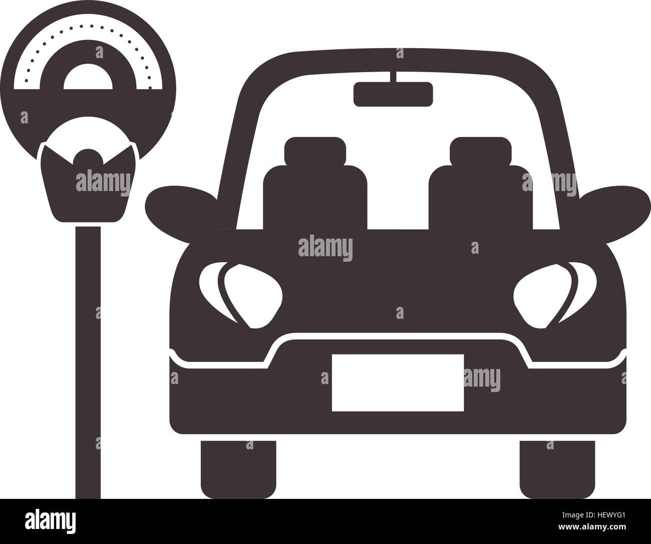 geparkten Auto und Parkin Meter Gerätesymbol auf weißem Hintergrund. Vektor-illustration Stock Vektor