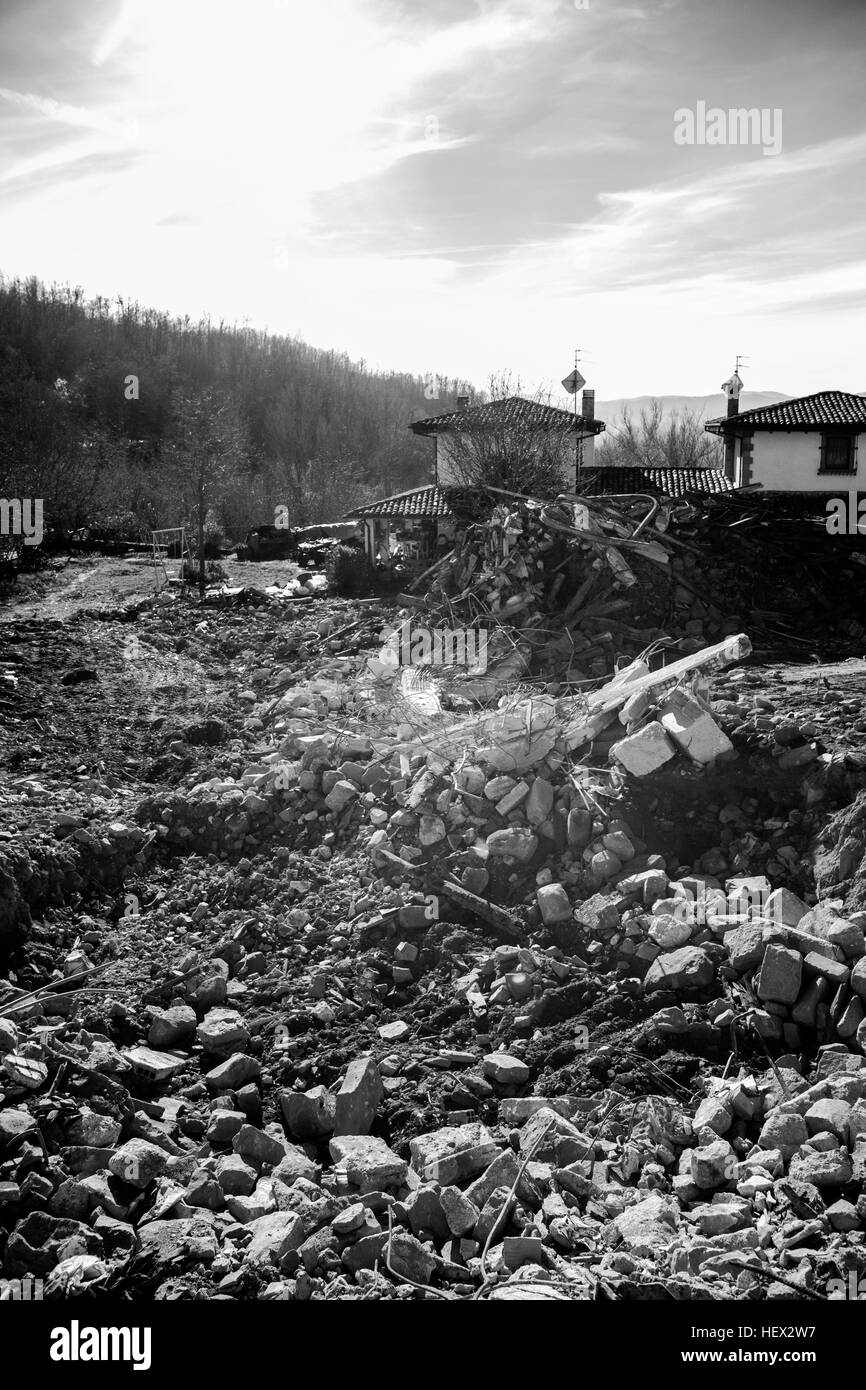 24. august 2016, Reportage in den Ländern betroffen durch das Erdbeben von 2016 in Italien, die Gemeinde Amatrice, in der Region Latium Stockfoto