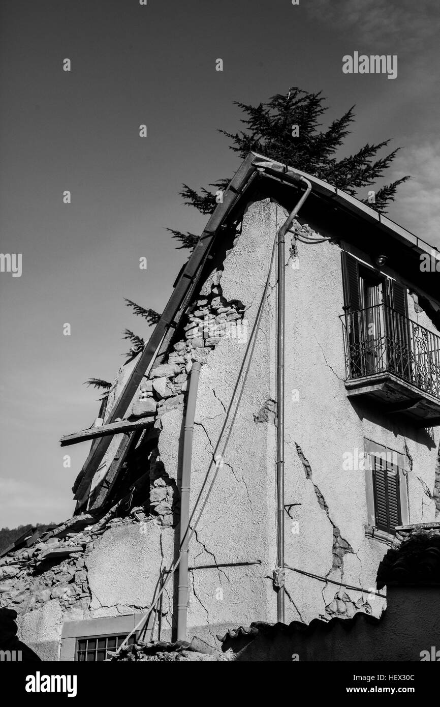 24. august 2016, Reportage in den Ländern betroffen durch das Erdbeben von 2016 in Italien, die Gemeinde Amatrice, in der Region Latium Stockfoto