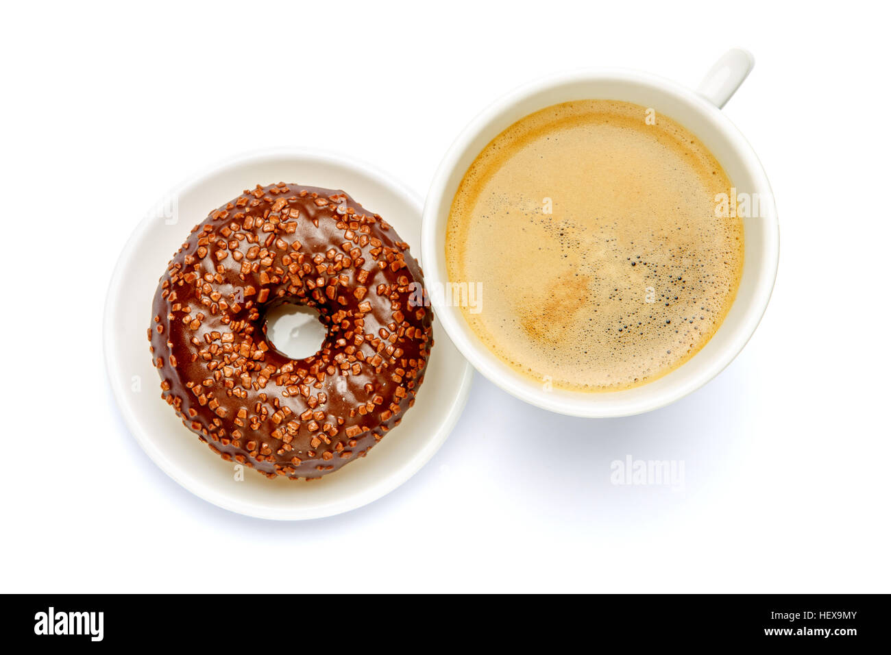 Krapfen und Kaffee isoliert auf weiss Stockfoto
