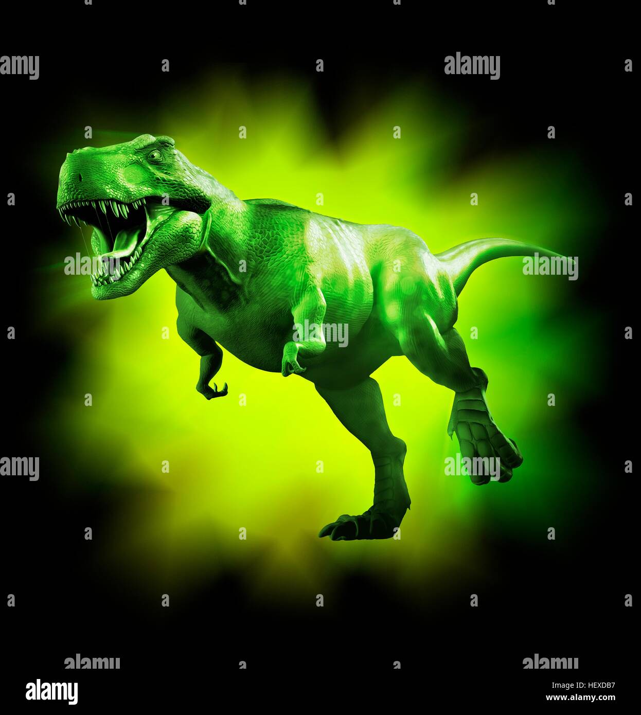 Tyrannosaurus Rex-Kunstwerk. Dieser Dinosaurier lebten vor etwa 70 Millionen Jahren bis zum Aussterben der Dinosaurier etwa 5 Millionen Jahre später in Nordamerika und Asien. Der Kopf ist stark gebaut, um Auswirkungen mit Beutetieren, zu widerstehen und hat die scharfe Zähne ein Raubtier. T. wird Rex gedacht, um eine Schnitzeljagd sowie ein Jäger gewesen sein. Unter den größten fleischfressenden Dinosaurier T. Rex war bis zu 6 Meter hoch und wog mehr als 7 Tonnen. Stockfoto