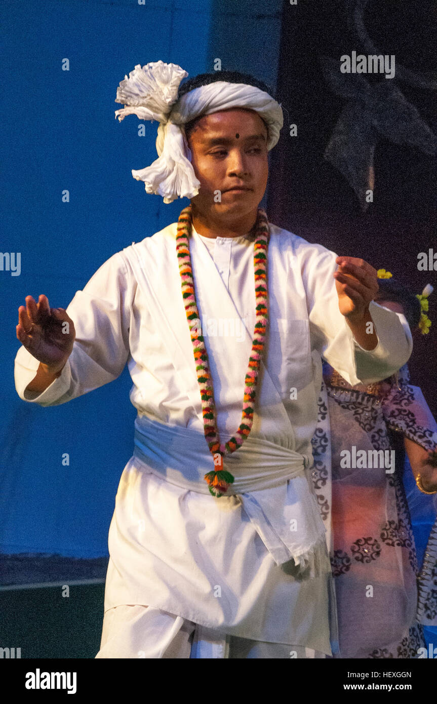 Manipur Tänzer Stammes-auf dem Sangai Festival, Imphal, Indien Stockfoto