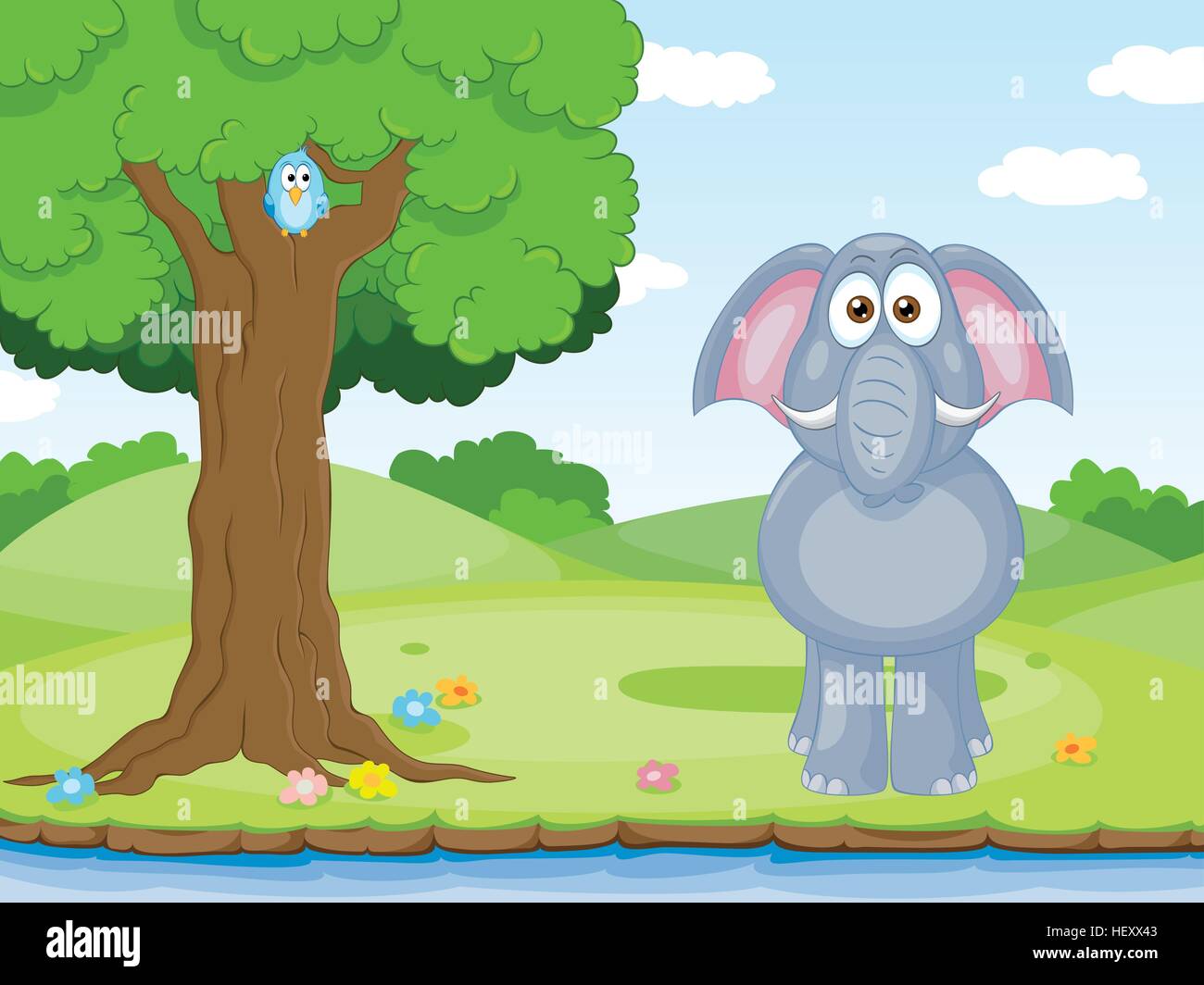 Lustige Elefanten auf einer Wiese Stock Vektor