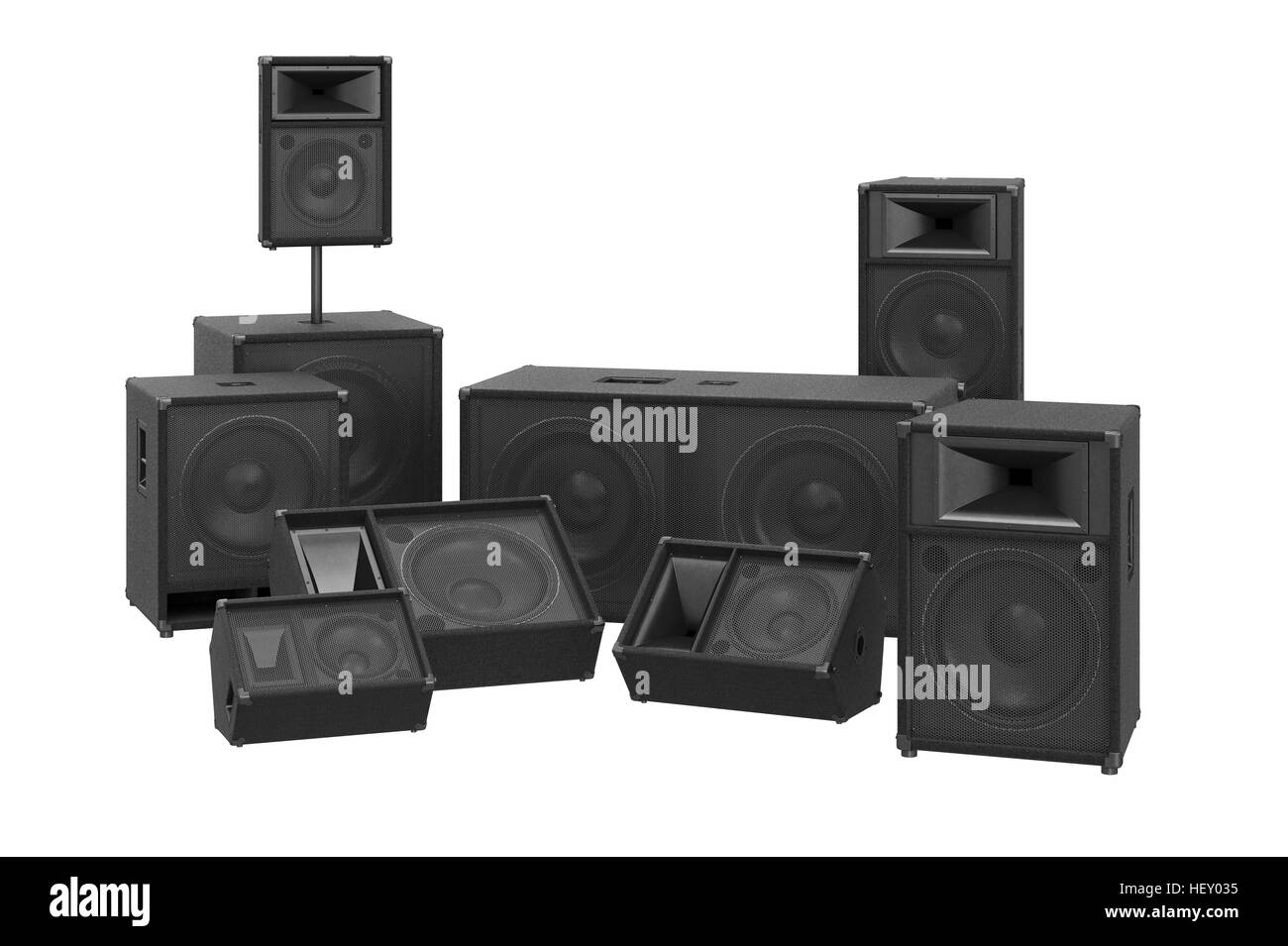 Lautsprecher lauter Audiosystem modernes Schwarz Soundsystem. 3D-Rendering Stockfoto