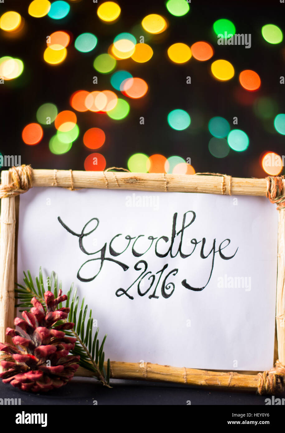 Handwirtten auf Wiedersehen 2016 mit Sterne bunten bokeh Stockfoto