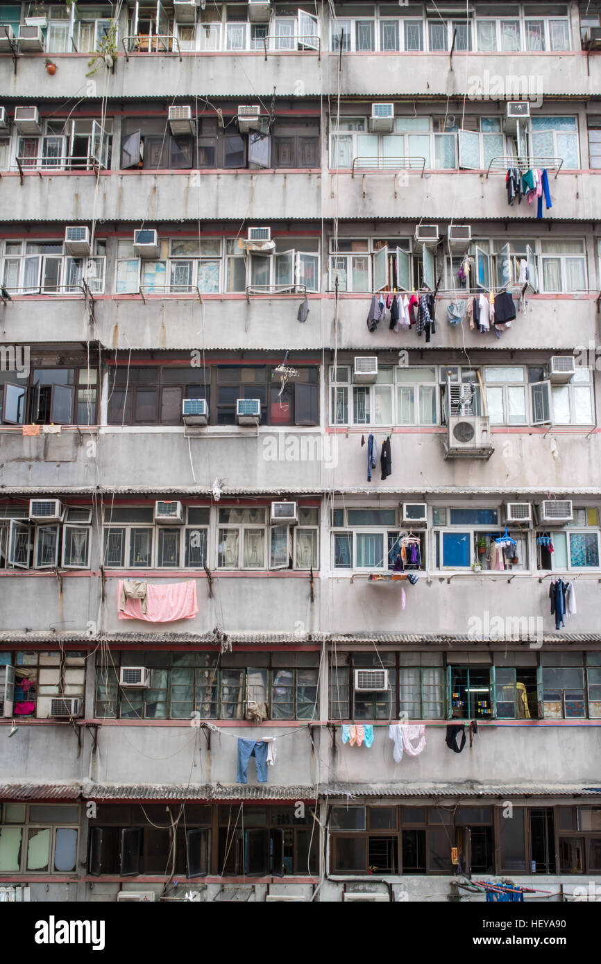 Traditionelle Wohn-alte Fassade Gebäude aus Hong Kong Stockfoto