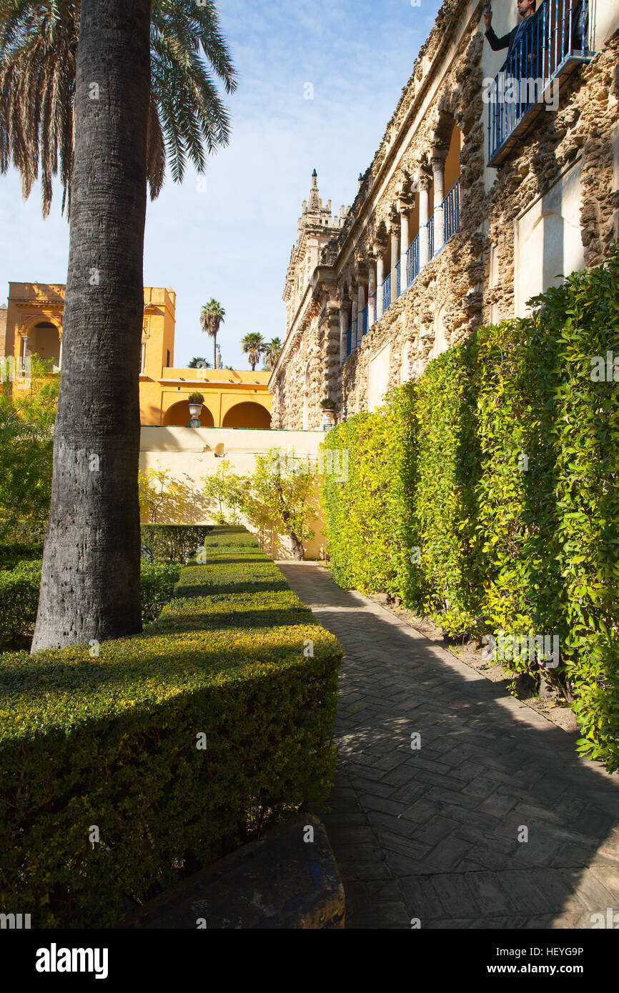 Sevilla, Spanien - November 18,2016: Real Alcazar Gärten in Seville.The Alcazar von Sevilla ist ein königlicher Palast in Sevilla, Spanien, ursprünglich von Stockfoto