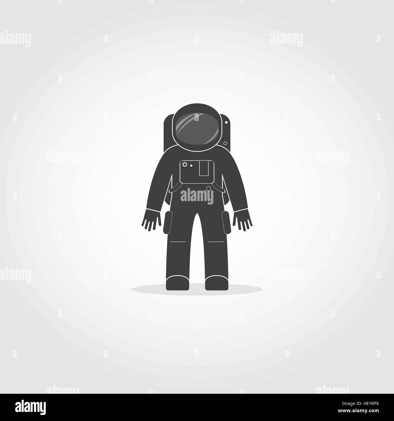 Einfaches schwarzes Symbol von Kosmonauten und Astronauten tragen Raumanzug mit Helm und Rucksack mit Lebenserhaltungssystem. Stock Vektor