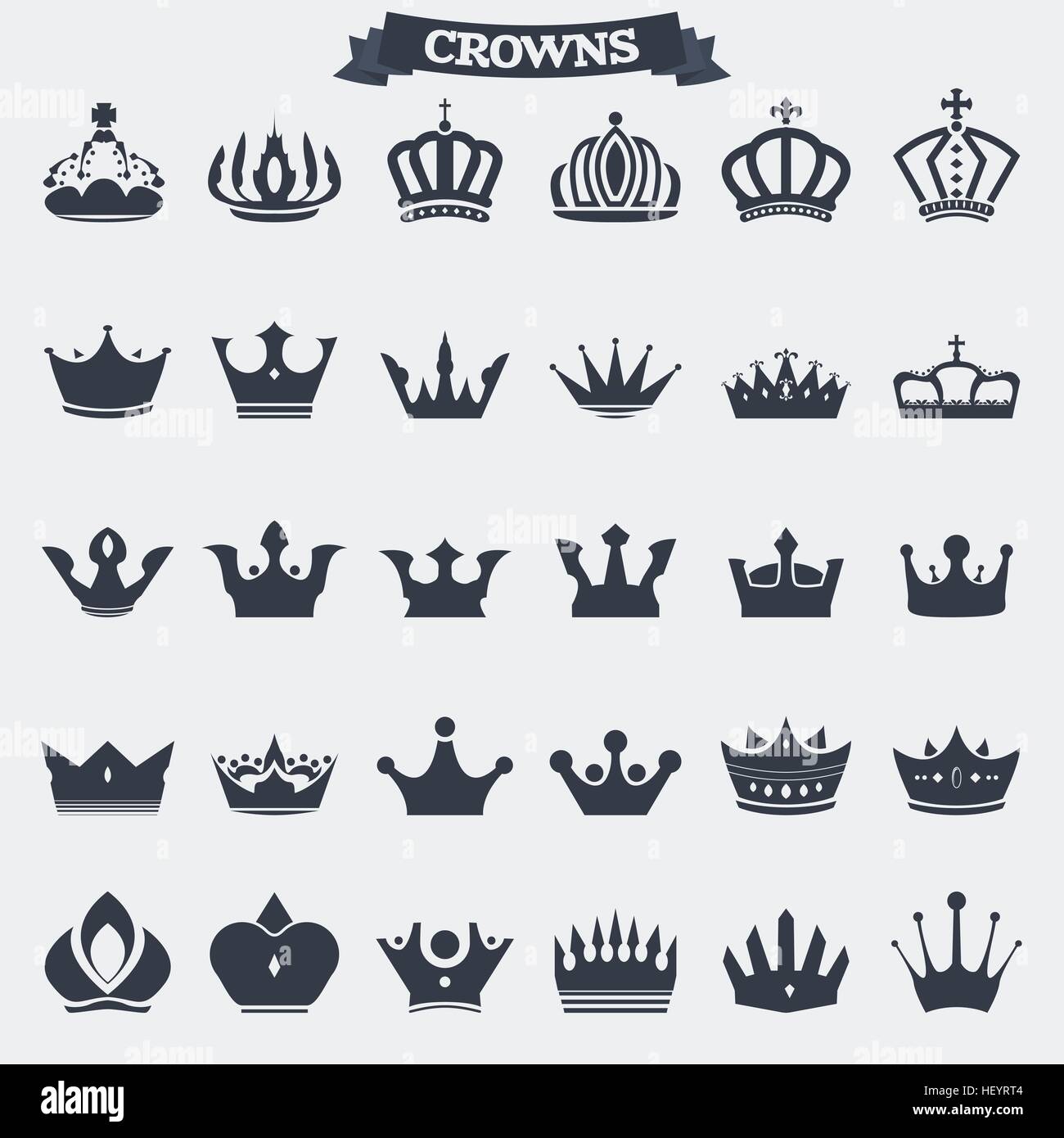 Satz von Retro-Vintage king Krone Symbole und Embleme, Abzeichen und Anzeichen für Logo oder andere Grafik oder Druck. Stock Vektor
