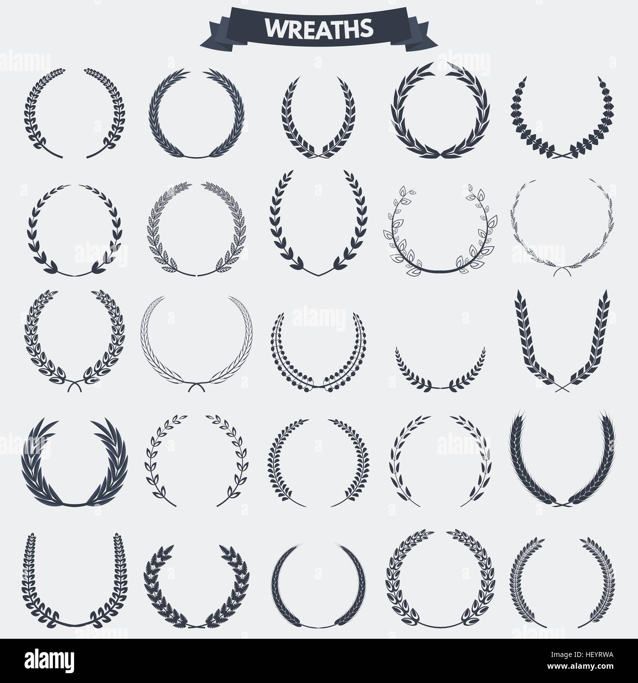 Satz von Retro-Vintage Lorbeer Kränzen Symbole und Embleme, Abzeichen und Zeichen für Logo oder andere Grafik oder Druck Auszeichnungen und Symbole. Stock Vektor