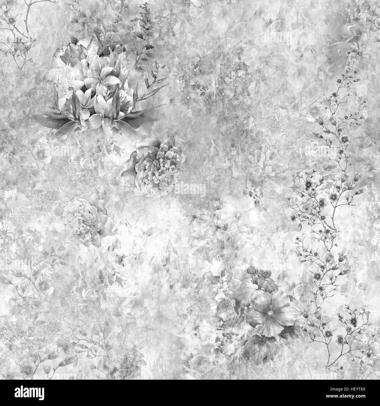 Aquarell von Blatt und Blumen, nahtlose Muster Stockfoto