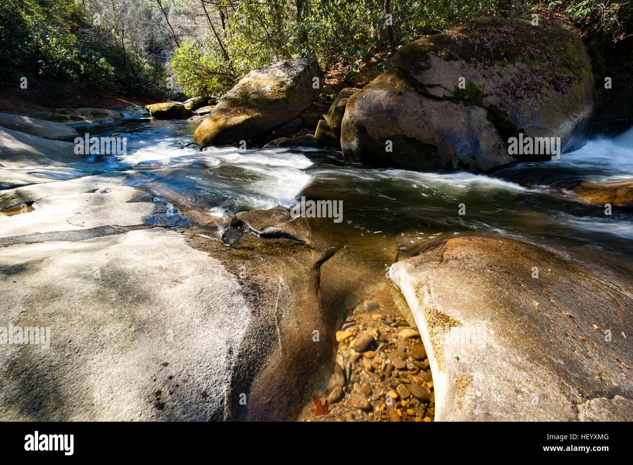 French Broad River in der Nähe von Living Waters - Balsam Grove, North Carolina USA Stockfoto