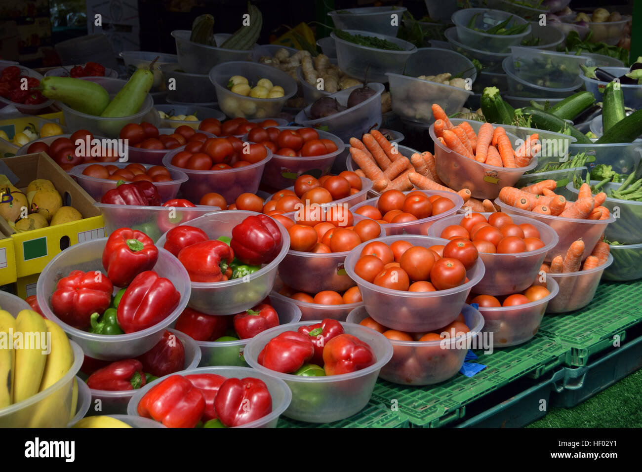 Obst und Gemüse auf dem Markt von Birmingham, Vereinigtes Königreich Stockfoto
