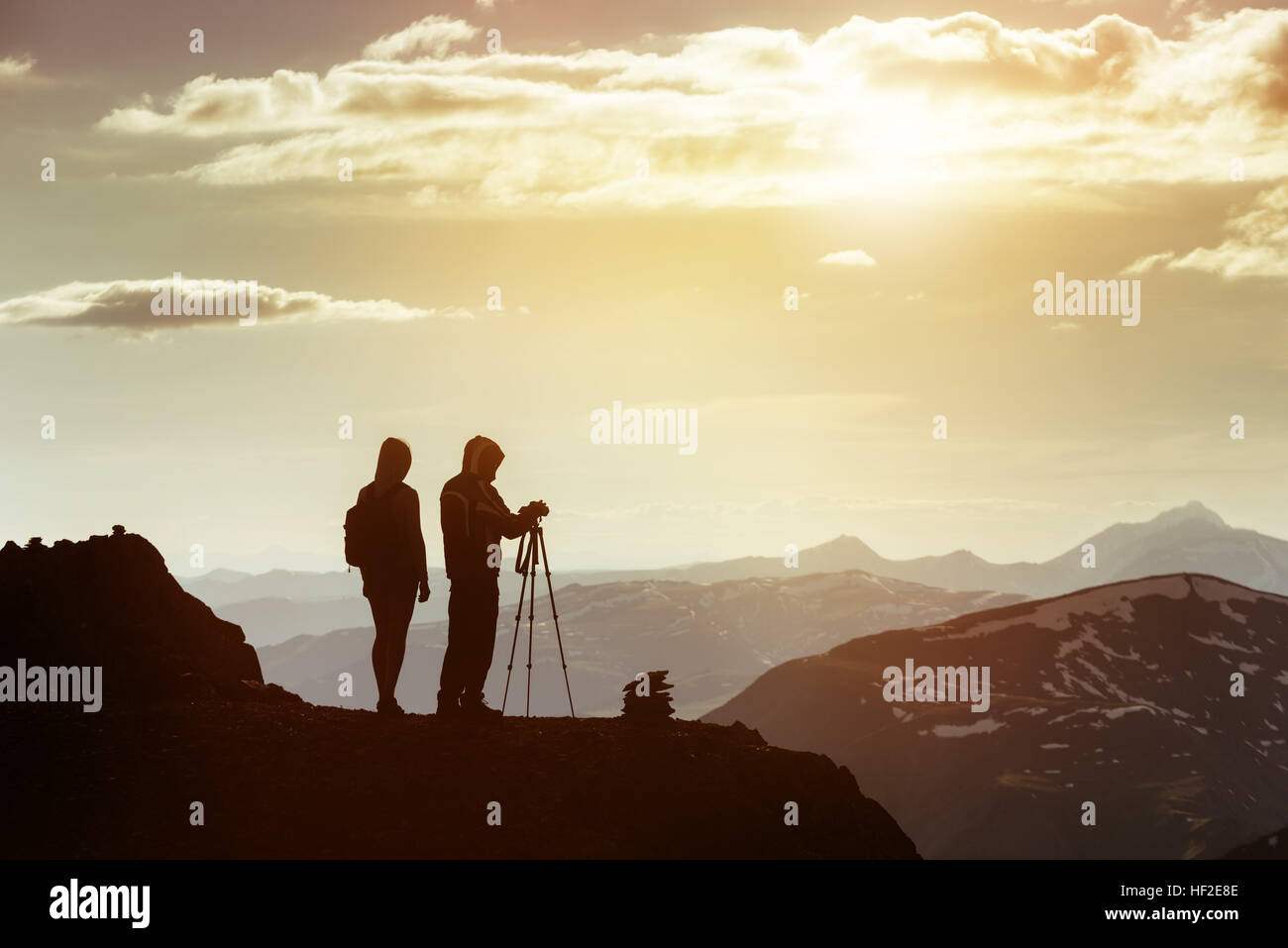 Paar Fotografen Mountain Top-Reise Stockfoto