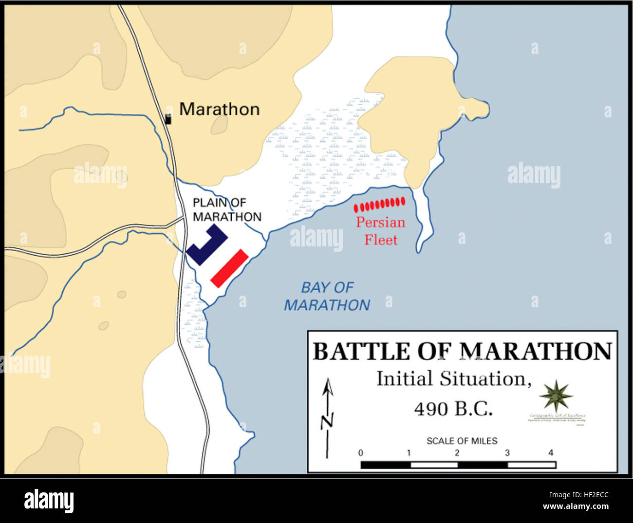 Die Schlacht von Marathon 490 v. Chr. wurde zwischen griechischen stadtstaaten und dem Persischen Reich ausgetragen, was ein bedeutendes militärisches Engagement bedeutete, das die griechische Verteidigungsstrategie und das Ergebnis der ersten persischen Invasion in Griechenland beeinflusste. Stockfoto