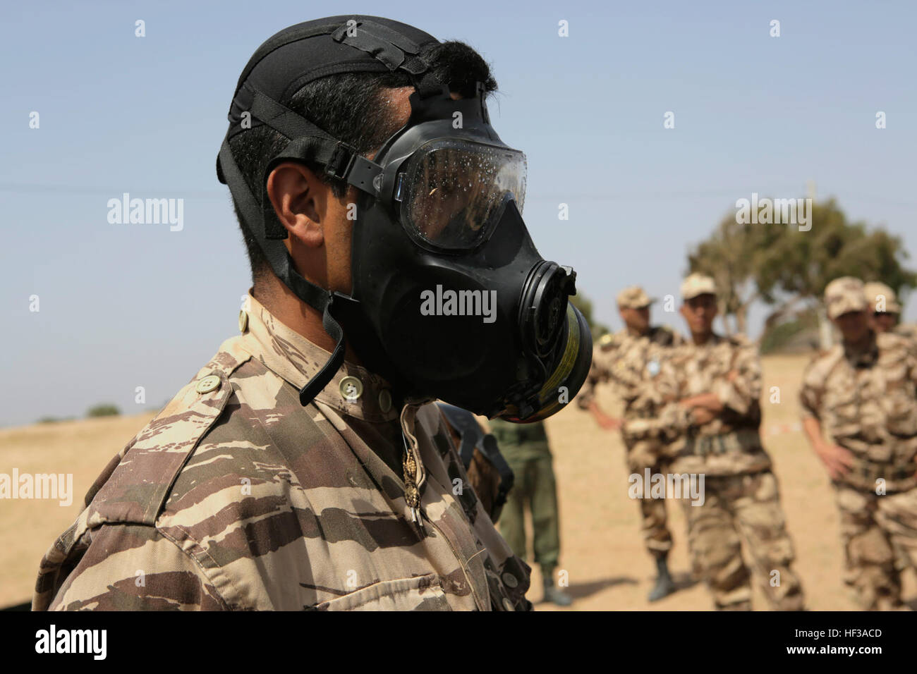 Königliche marokkanische Armee Soldat ist eine Gasmaske für eine Demonstration der chemische, biologische, radiologische und nukleare Verteidigung Techniken während der Übung afrikanischen Löwen 15 in Tifnit, Marokko, 16.Mai. Königliche marokkanische, USA, Großbritannien, Niederlande und belgischen Streitkräfte während der Durchführung peacekeeping training zur Verbesserung der militärischen Fähigkeiten und operative Vertrautheit als eine internationale Koalition Unterstützung integriert. CBRN in Marokko 150516-M-XI134-316 Stockfoto Königliche marokkanische Armee Soldat ist eine Gasmaske für eine Demonstration der chemische, biologische, radiologische und nukleare Verteidigung Techniken während der Übung afrikanischen Löwen 15 in Tifnit, Marokko, 16.Mai. Königliche marokkanische, USA, Großbritannien, Niederlande und belgischen Streitkräfte während der Durchführung peacekeeping training zur Verbesserung der militärischen Fähigkeiten und operative Vertrautheit als eine internationale Koalition Unterstützung integriert. CBRN in Marokko 150516-M-XI134-316 Stockfoto