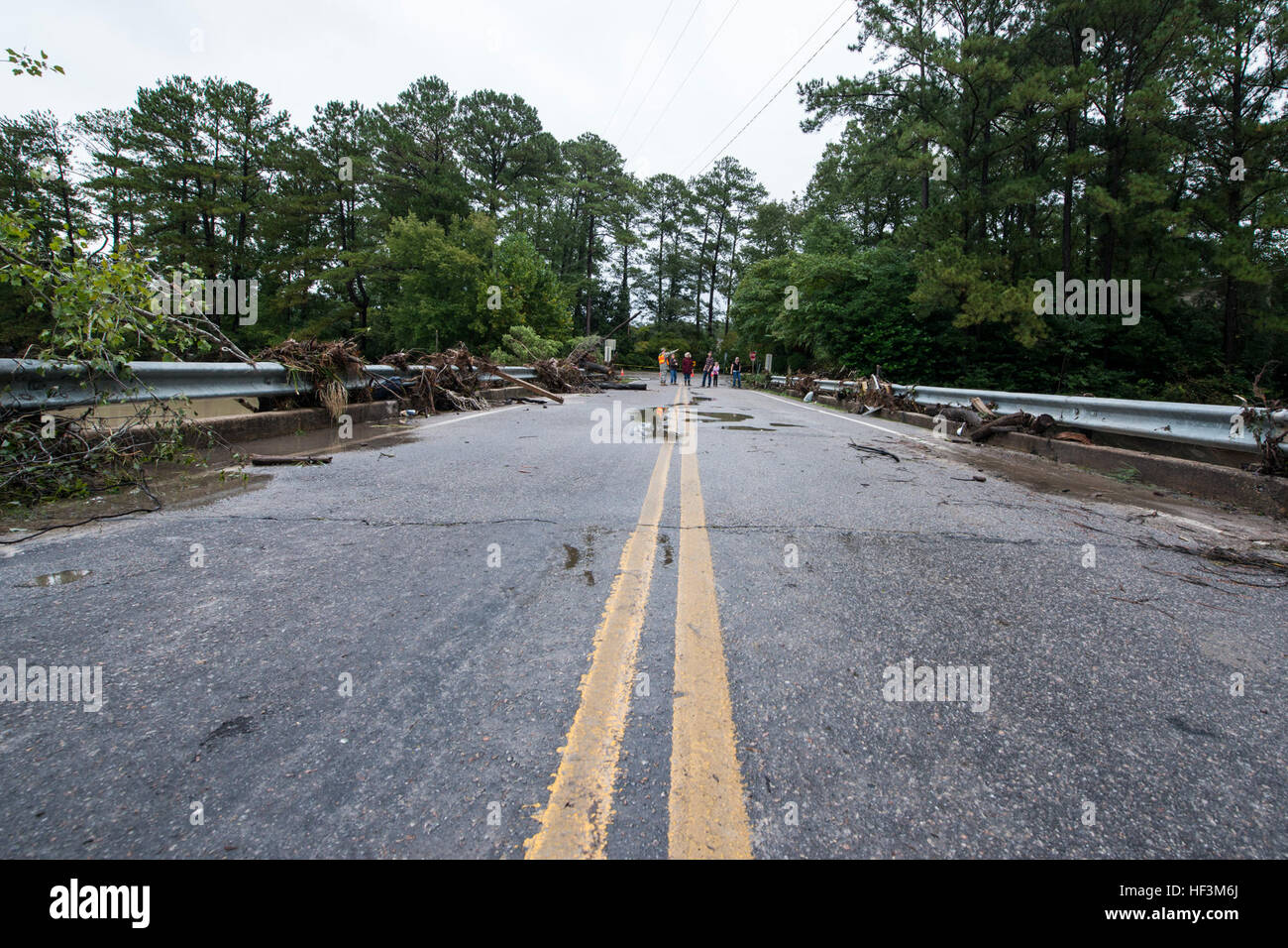 Schaden, der der Wald Hektar Gemeinschaft, Columbia, SC, 5. Oktober 2015 zu überfluten. Der South Carolina National Guard wurde aktiviert, um Zustand und Grafschaft Notfallmanagement Organisationen und lokalen Ersthelfer als historischen Überschwemmungen Auswirkungen Grafschaften landesweiten unterstützen. Derzeit sind mehr als 1.100 Mitglieder der Nationalgarde von South Carolina als Reaktion auf das Hochwasser aktiviert. (U.S. Air National Guard Foto von techn. Sgt. Jorge Intriago/freigegeben) South Carolina National Guard Flut Antwort 151005-Z-XH297-027 Stockfoto