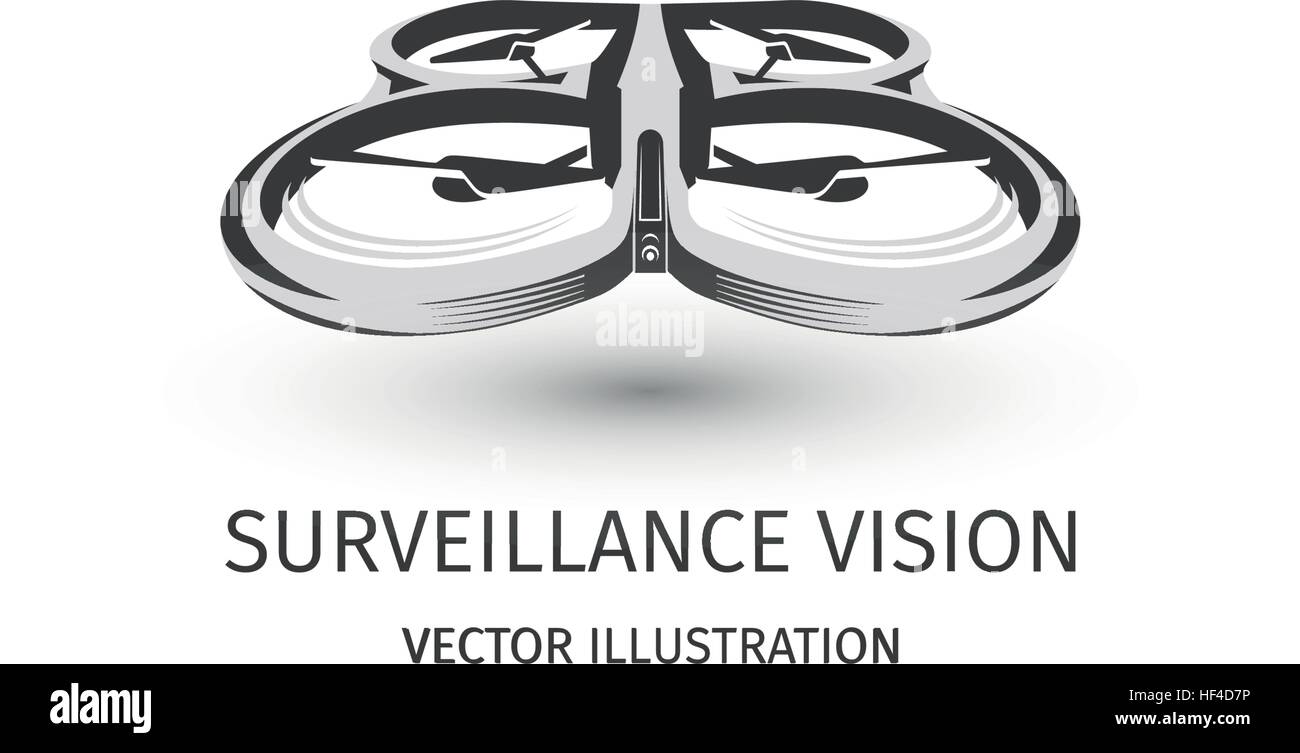 Isolierte Rc Drohne Logo auf weiß. UAV-Technologie-Schriftzug. Unbemannten Symbol. Remote Control Gerät Zeichen. Überwachung Vision Multirotor. Quadcopter Vektorgrafik. Stock Vektor