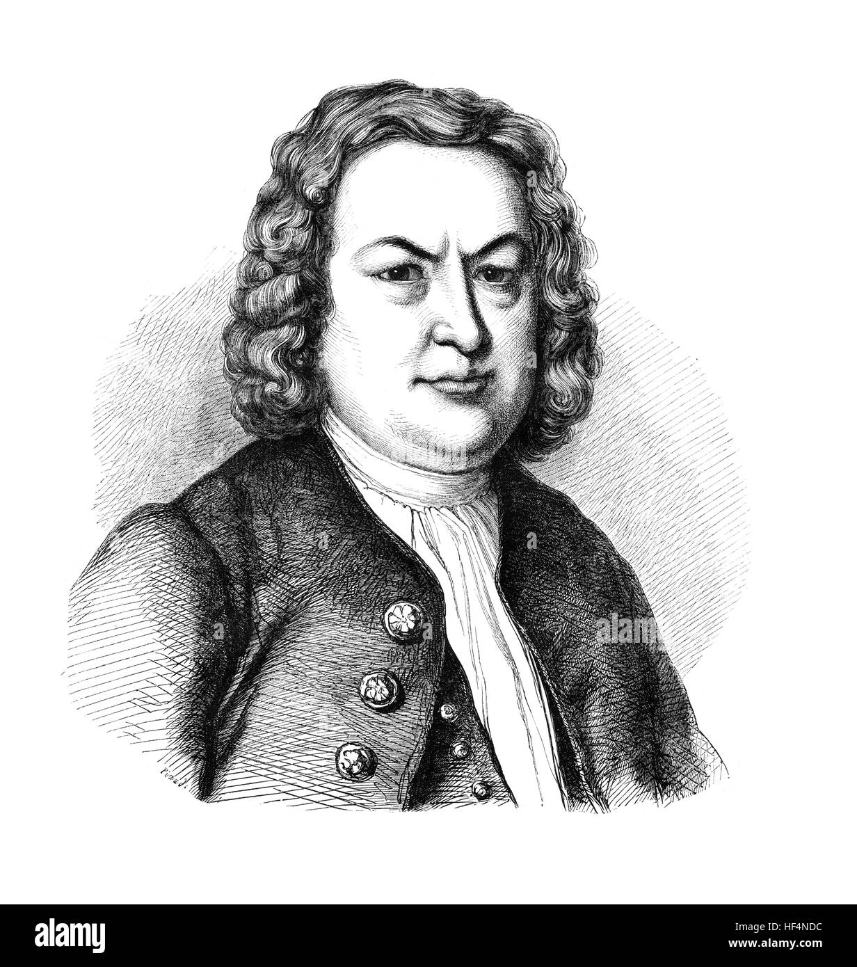 Johann Sebastian Bach (1685-1750), deutscher Komponist und Musiker. Kupferstich von Magasin Pittoresque, 1858. Stockfoto