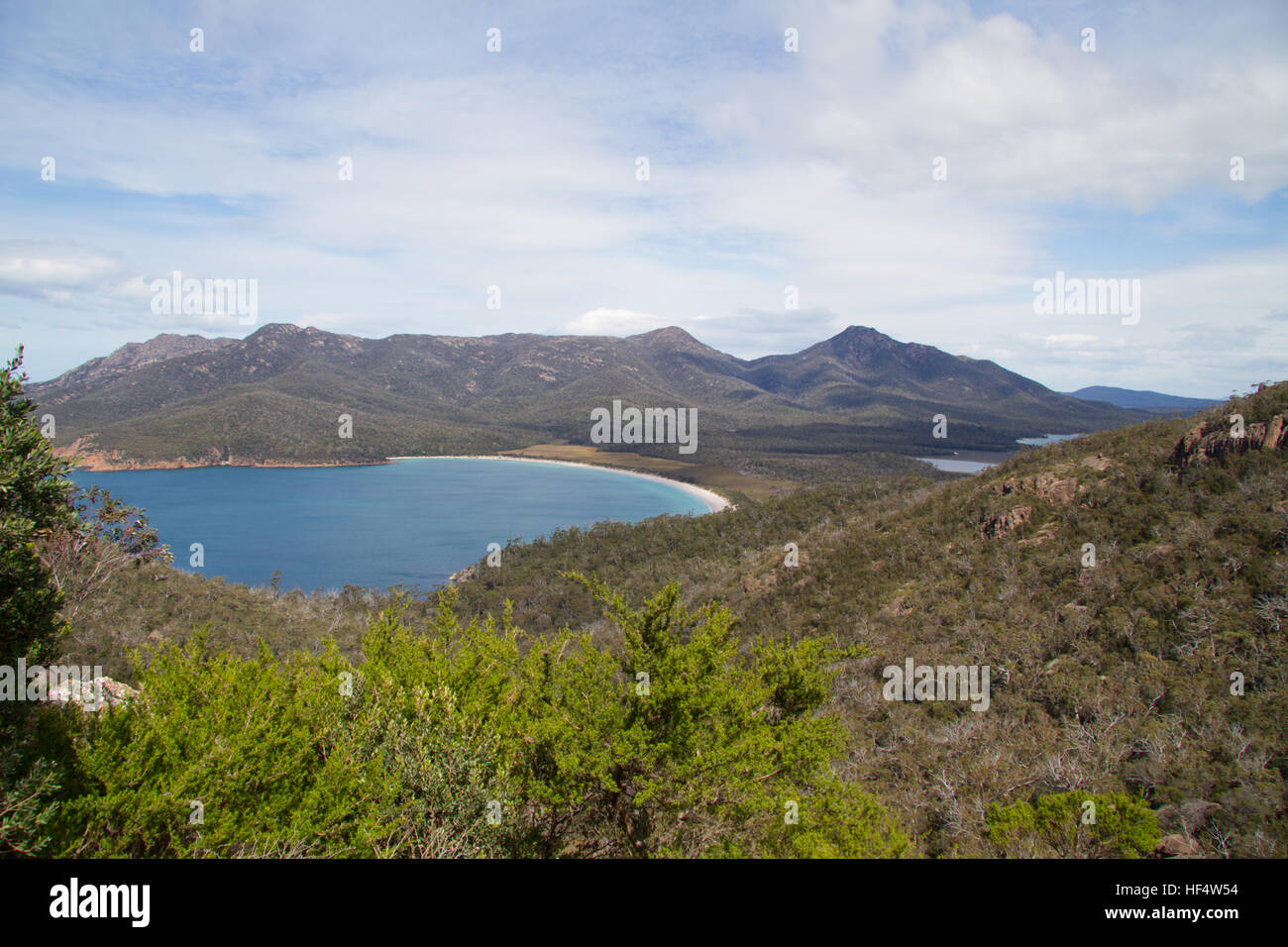 Blick auf die Wine Glass Bay, Tasmanien Stockfoto